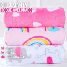 KIT 3 MANTA de bebê Cobertor do Bebe Mantinha Microfibra estampada para Kit maternidade