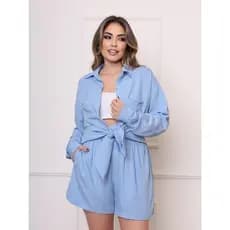 Conjunto Visco Linho Camisa e Short Moda Feminina