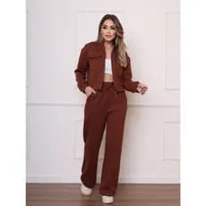 Conjunto Moletom Flanelado Grosso Calça E Casaquinho Moda Inverno COD 092