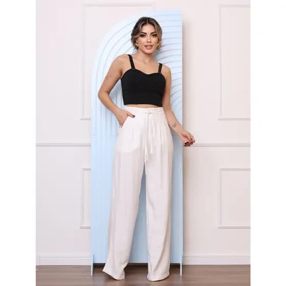 Calça Alfaiataria Sensorial Marrante Estiloso Com Cinto Duplo Moda Feminina COD 093