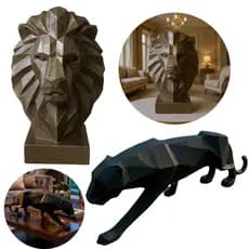Enfeite de Mesa Pantera Leão 3D Geométrica Decoração Luxo Sala Escritório Envio Imediato Feito no Brasil Família