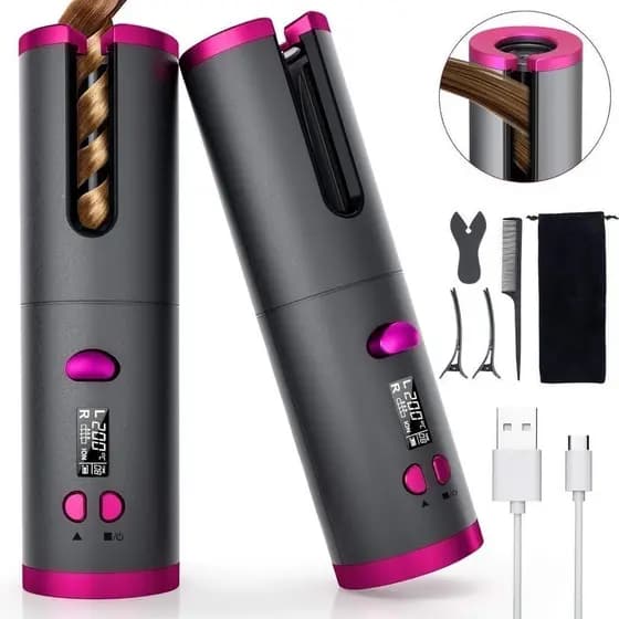 Modelador de cabelo automático sem fio com bateria recarregável de cerâmica embutida
