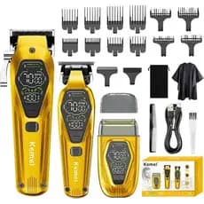 Kit Máquina de Cortar Cabelo + Máquina de Acabamento Elétrica Recarregável + Máquina Barbeiro Pro Kemei KM-8551