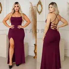 VESTIDO FEMIMINO LONGO VESTIDO ELEGANTE COM COSTAS NUAS TRANCADAS FENDA LATERAL VESTIDO ALCINHA