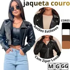 jaqueta de couro feminina jaqueta preta com ziper couro ecologico corino couro fake de frio casaco