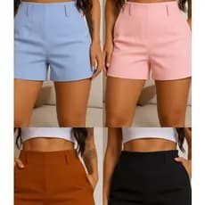 short alfaiataria feminino social cintura alta elegante  look moderno para trabalho e dia adia