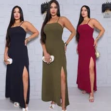 vestido longo feminino elegante  fenda lateral moda festa saia forrado blusa feminina com bojo short