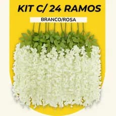 Kit 24 Pendente Cerejeira Artificial Branco Galho C/folhagem Decoração Casamento