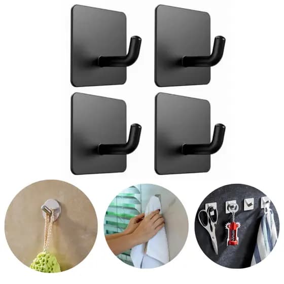 Kit 4 Gancho Inox Adesivo 3m Parede Suporte Cabide Autocolante Pendurar Chave Roupa Utensílios Resistente Multiuso Unive