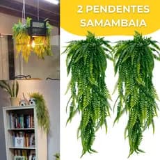 Kit 2 Pendente Samambaia Artificial 80cm Realista Planta Decoração Parede Flor Folhagem