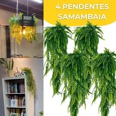 Kit 4 Pendente Samambaia Artificial 80cm Realista Planta Decoração Parede Flor Folhagem