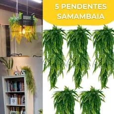 Kit 5 Pendente Samambaia Artificial 80cm Realista Planta Decoração Parede Flor Folhagem