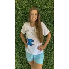 Pijama Feminino Adulto Manga Curta Curto De Verão
