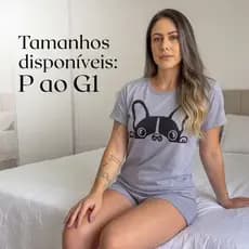 Pijama Feminino Adulto Manga Curta Buldogue Curto De Verão