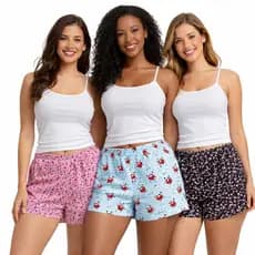 Kit 3 Shorts SORTIDOS Liganete Pijamas Feminino Short Doll Confortável Variados De Verão