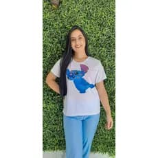 Pijama Feminino Adulto Stitch Desenho Meia Estação Fresco E Confortável
