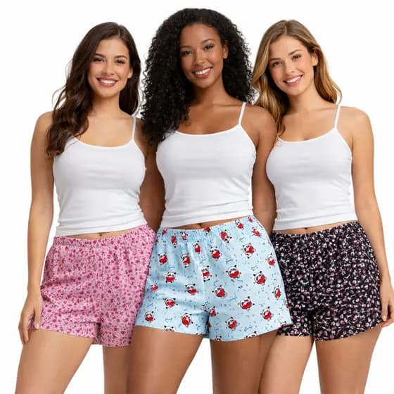 Kit 5 Shorts SORTIDOS Liganete Pijamas Feminino Short Doll Confortável Variados De Verão