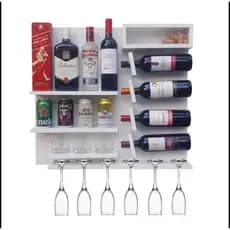 Adega de Parede com Suporte para Taças 100% MDF | Barzinho Suspenso Decorativo para Vinhos e Bebidas