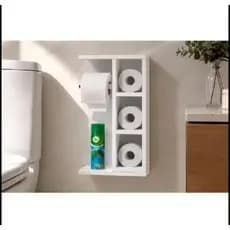 Porta Papel Higiênico em MDF com Prateleira para Celular, Aromatizador e Objetos