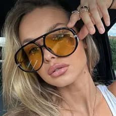 Óculos de Sol Aviador Vintage para Mulheres Marca Retro Preto Amarelo Moda Cores Doces
