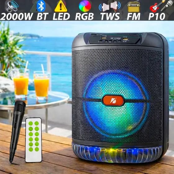 Caixa de Som Bluetooth Portátil Potente LED RGB IPX6 USB TWS FM para Exteriores e Festa