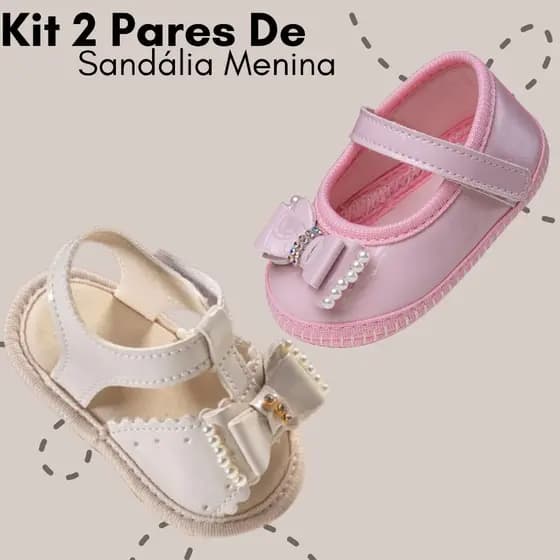 Kit 2 Pares De Sandália + Sapatilha Menina Criança Vários Modelos Confortável Lançamento