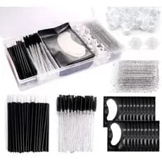 Kit utensilios Lash iniciante -pincel, escovinhas e anel para extensão de cílios com 120 unidades na