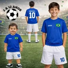 Conjunto Infantil do Brasil - Camiseta Azul Infantil do Brasil + Bermuda Infantil do Brasil