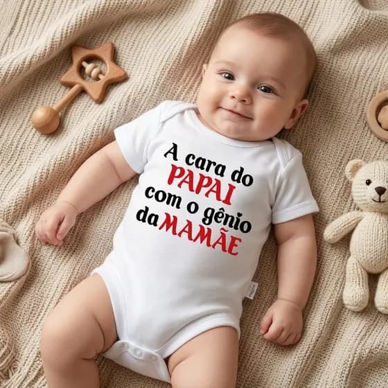 Body Bebê Frase A Cara do Papai com O Gênio da Mamãe