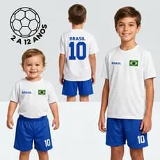 Conjunto Infantil do Brasil - Camiseta Branca Infantil do Brasil + Bermuda Infantil do Brasil
