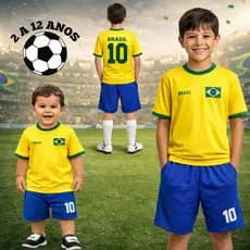 Conjunto Infantil do Brasil - Camiseta Infantil do Brasil + Bermuda Infantil do Brasil Kit 2 Peças