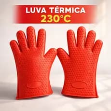 kit 02 Luvas Térmica Silicone 5 Dedos Anti Calor Cozinha Forno Fogão Até 230°C Antiderrapante Premium