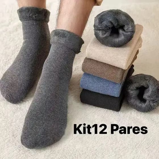 Kit12 Meias masculinas Grossas De Lã Térmicas Flexíveis Coloridas De Inverno moda