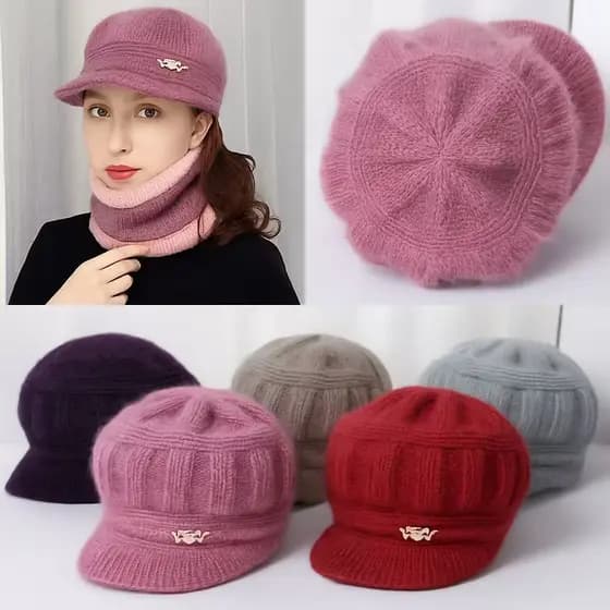 Boina Feminina de Lã Tricotada com Aba Curta Inverno Quente Chapéu Estilo Francês Elegante Moda