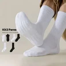 Kit 3 pares  Meias Masculinas ,De Basquete Pretas E Brancas Absorventes De Suor , Modernas
