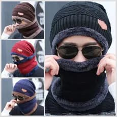 KIT Conjunto Touca Gorro Cachecol Flexível + Quente Para Inverno / Masculino / Mulheres
