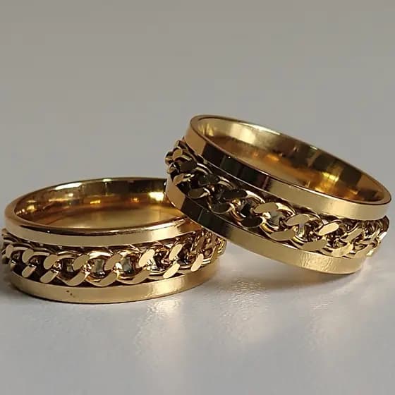 1 peça joias Anel de corrente masculino Redondo Aço inox 316l de Luxo DOURADO