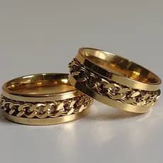 1 peça joias Anel de corrente masculino Redondo Aço inox 316l de Luxo DOURADO