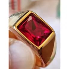 Anel de Pedra quadrada Masculina em Aço inoxidável 316L Dourado  pomoção com caixa do anel formatura