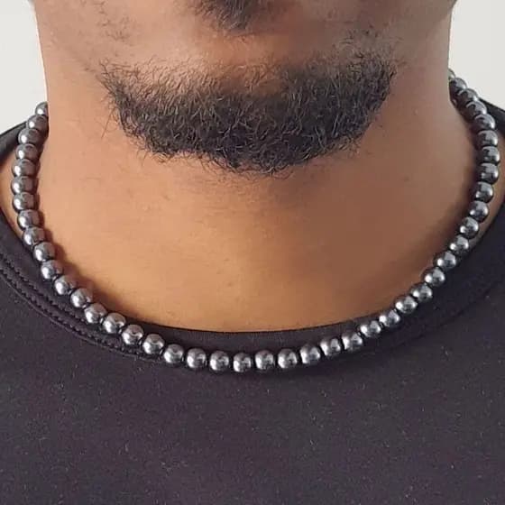 Colar de Perola Masculino Chumbo Preto  ou Branco Choker 45 cm + Extensor C/ Fecho 8abs colar moda fashion  unissex