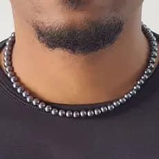 Colar de Perola Masculino Chumbo Preto  ou Branco Choker 45 cm + Extensor C/ Fecho 8abs colar moda fashion  unissex