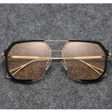Óculos de sol octogonal lente chá champagne armação de metal preto com proteção UV Oversize