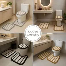 Kit Tapete Banheiro Com 3 Peças Algodão Jogo de Banheiro Decoração Listras Boho Com Franjas