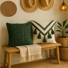 Capa de Almofada Macramê Verde 45x45cm Trançada Artesanal Boho Decoração Sofá 100% Algodão