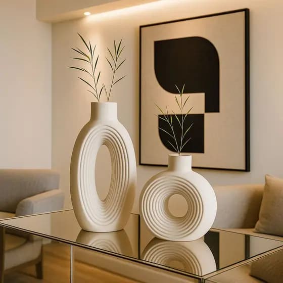 Kit 2 Vasos Decorativos Branco e Marfim Para Sala Quarto Aparador Mesa de Centro Estante Decoração Luxo