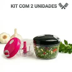 Kit 2 Triturador/Processador Alimentos Manual 500ml Processador 3 Lâminas de inox cor Preto vermelho