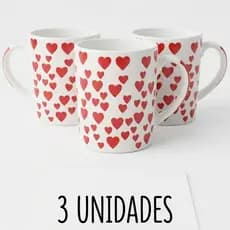Kit Conjunto de 3 canecas 300 ml Branca com desenho de Coraçao Oferta Promocional Ideal para Café Cappucino chas