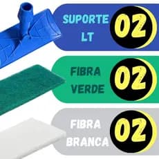 02 Suporte LT Esfregão Limpa Tudo pega para Fibras + 04 Fibras de Limpeza Kit Casa Limpa