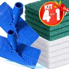 Suporte LT Limpa Tudo + Fibras de Limpeza KIT c/ 02 Suporte Esfregão 05 Fibra Verde 05 Fibra Branca