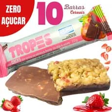 Barra de Cereal Zero Açucar Morango Cobertura de Chocolate TROPES Crocante KIT c 10 Unid